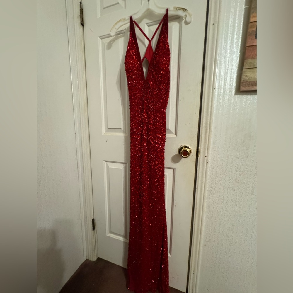 Red beaded Prom or pageant gown